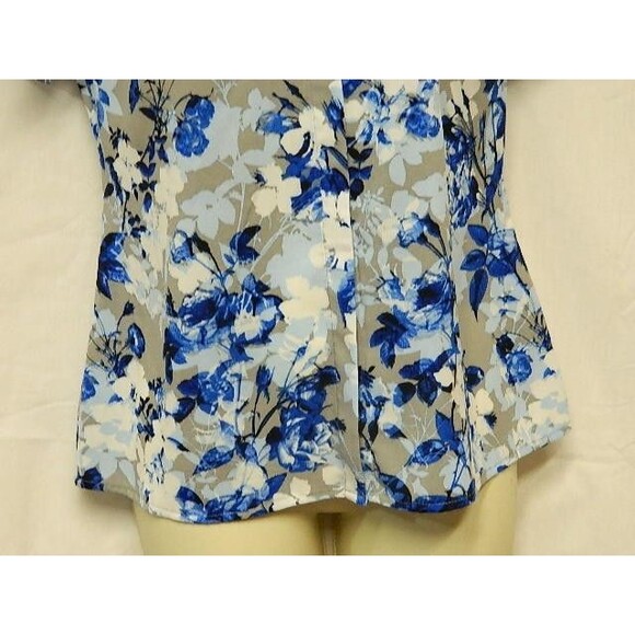 Calvin Klein Womens Blouse Size XS Blue & Gray Floral with Petal Sleeves - Picture 3 of 15